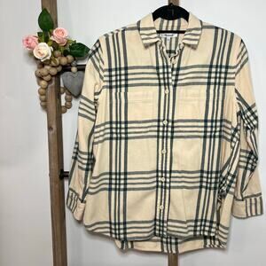 Madewell Long‎ Sleeve Button Up Plaid Cream Black Shirt Size Small